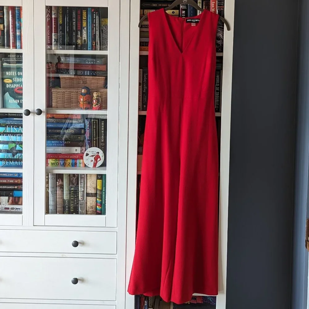 Karl Lagerfeld Red Belted Jumpsuit // Wide Leg & Cropped // Size 6 // NWT - Picture 3 of 7